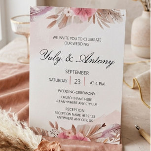 Elegant Soft Floral Pampas Grass Dessert Rose Invitation