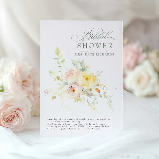 Elegant Soft Flowers Boho Bridal Shower Invitation (Floral Bridal Shower Invitations)