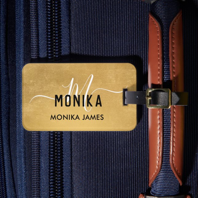 Elegant Soft Gold Foil Monogram Custom Luggage Tag (Front Insitu 4)