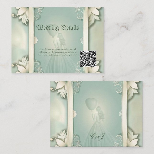Elegant soft green floral design. enclosure card (Front/Back)