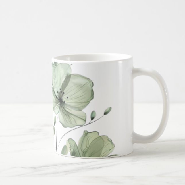 Elegant Soft Green Floral Illustration Coffee Mug (Right)
