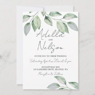 Elegant Soft Green Leaves Wedding  Invitation