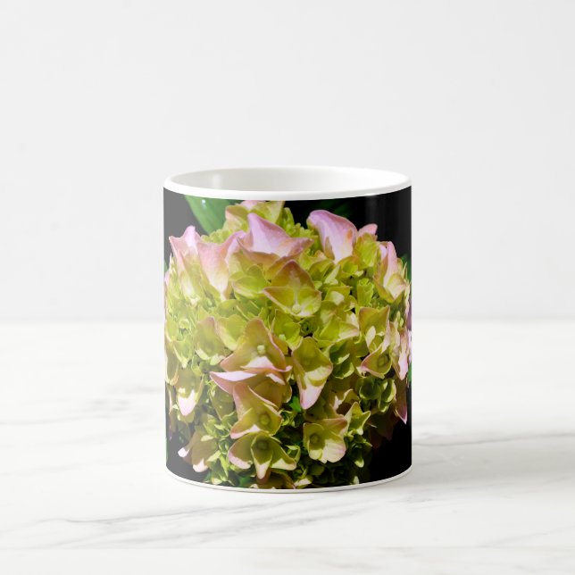 Elegant soft green pink floral hydrangeas coffee mug (Center)