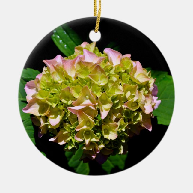 Elegant soft green pink green floral hydrangea ceramic tree decoration (Front)