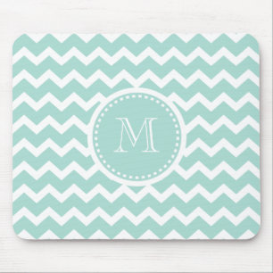 Elegant Soft Green Retro Chevron Zig Zag Monogram Mouse Mat