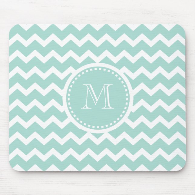 Elegant Soft Green Retro Chevron Zig Zag Monogram Mouse Mat (Front)