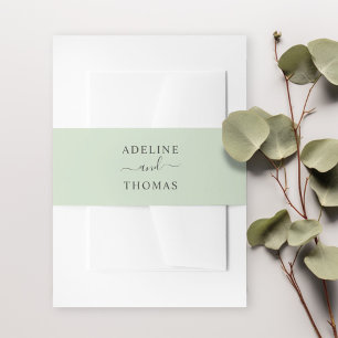 Elegant Soft Green Wedding Monogram Invitation Belly Band
