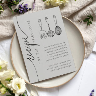 Elegant Soft Grey Bridal Shower Recipe Enclosure Card