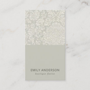 ELEGANT SOFT GREY WHITE DAMASK FLORAL PATTERN BUSINESS CARD