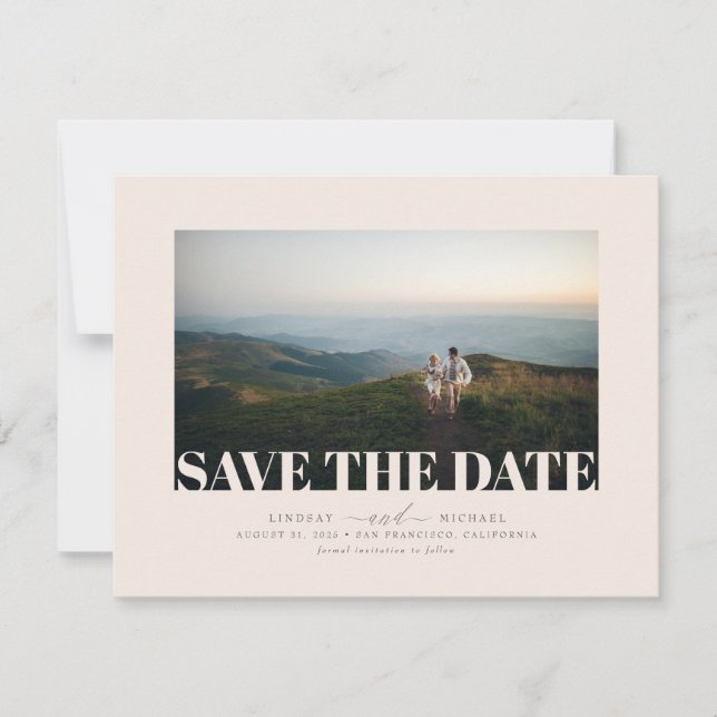 Elegant Soft Ivory Brown Colour Save the Date Phot (Front)