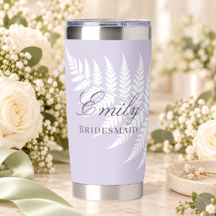 Elegant Soft Lavender White Fern Bridesmaid Insulated Tumbler