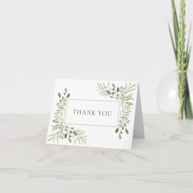 Elegant Soft Leaves Greenery Folded Thank You Card (Front)