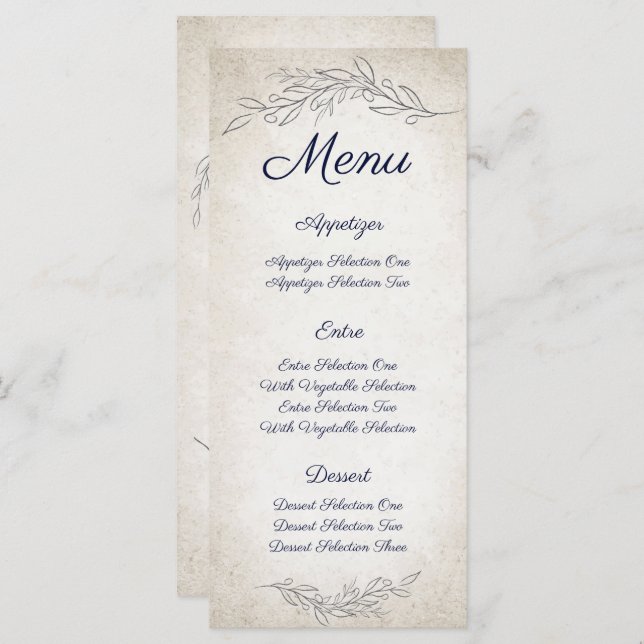 Elegant Soft Leaves Script Wedding Menu (Front/Back)