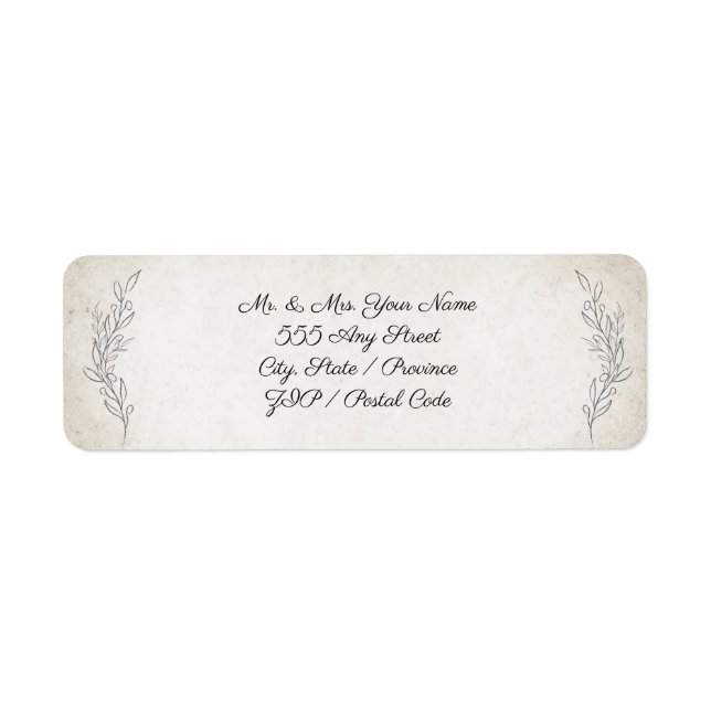 Elegant Soft Leaves Script Wedding Return Address (Front)