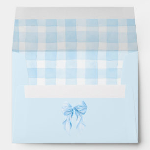 Elegant Soft Light Blue Bow and Gingham Pattern Envelope