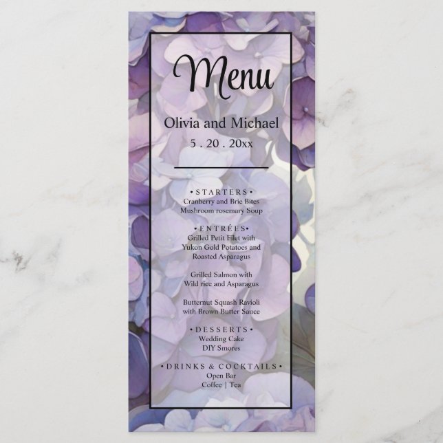 elegant soft light purple floral menu (Front)