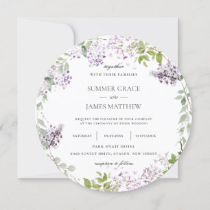 Elegant Soft Lilac Purple Floral Greenery Wedding Invitation