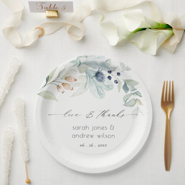 Elegant Soft Pastel Blue Green Foliage Wedding Fav Paper Plate (Wedding)