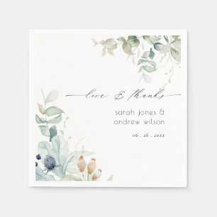 Elegant Soft Pastel Blue Green Foliage Wedding Napkin