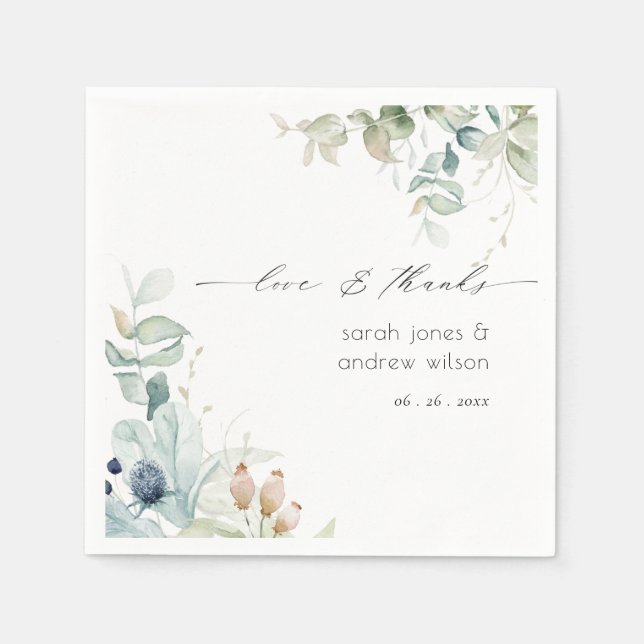 Elegant Soft Pastel Blue Green Foliage Wedding Napkin (Front)
