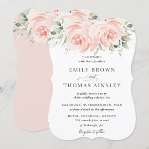 Elegant Soft Pastel Blush Floral Roses Wedding Invitation