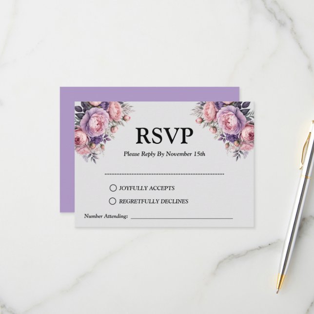 Elegant soft pastel Floral - Customisable RSVP Card (Front/Back In Situ)