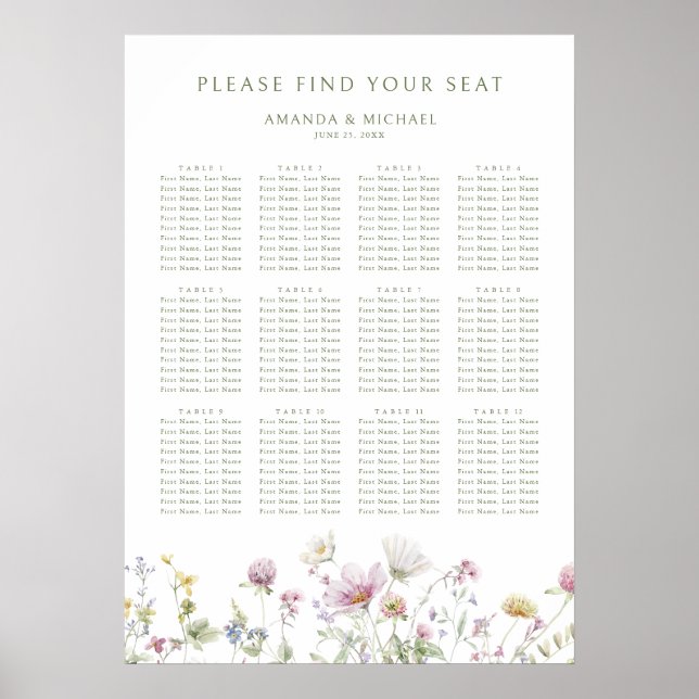 Elegant Soft Pastel Floral Wedding Seating Chart (Front)