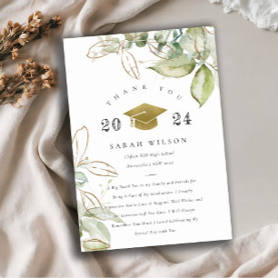 Elegant Soft Pastel Gold Green Foliage Graduation Thank You Card