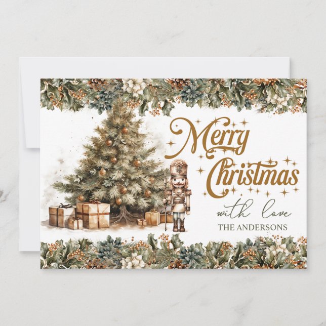Elegant Soft Pastel green and gold Nutcracker Holiday Card (Front)