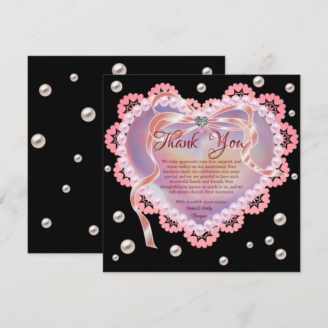 Elegant Soft Pastel Pink Heart Wedding Anniversary Thank You Card (Front/Back)