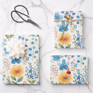 Elegant Soft Pastel Watercolor Botanical Wrapping Paper Sheet
