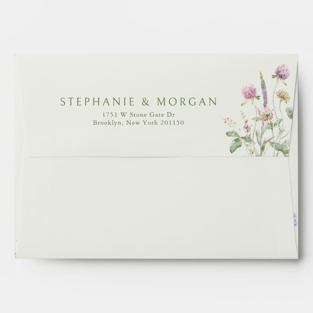 Elegant Soft Pastel Wildflower Botanical Wedding Envelope (Back (Top Flap))