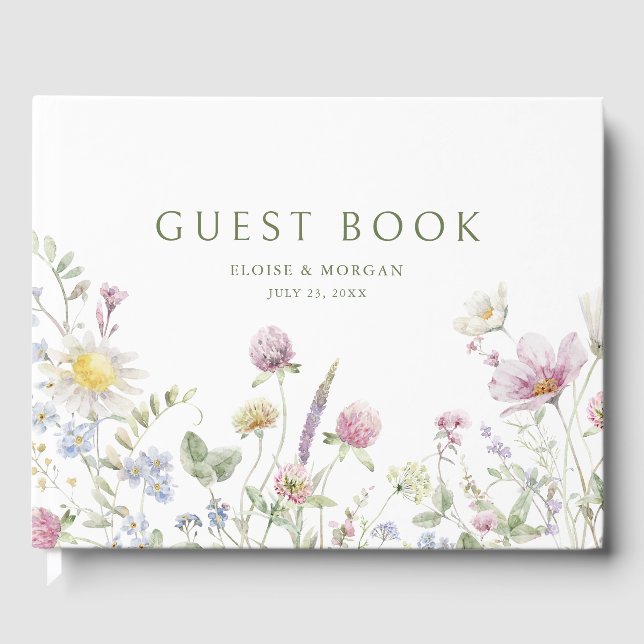 Elegant Soft Pastel Wildflower Botanical Wedding Guest Book (Front)