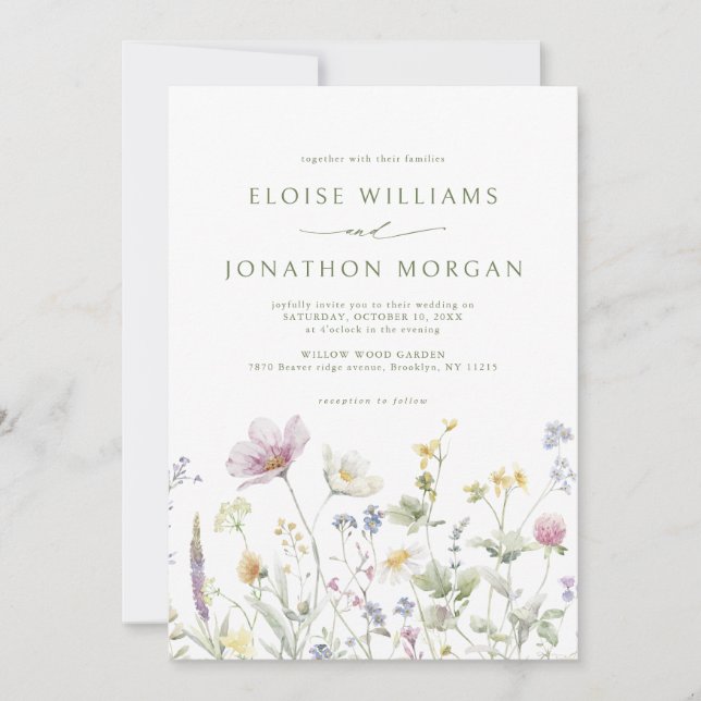 Elegant Soft Pastel Wildflower Botanical Wedding   Invitation (Front)