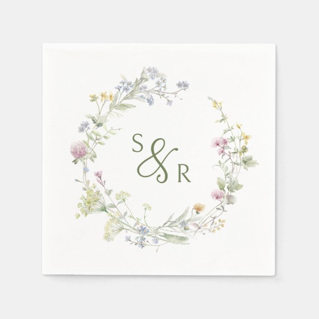 Elegant Soft Pastel Wildflower Botanical Wedding Napkin (Front)