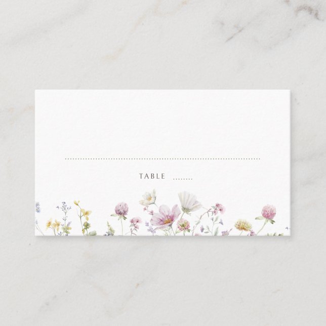 Elegant Soft Pastel Wildflower Botanical Wedding Place Card (Front)