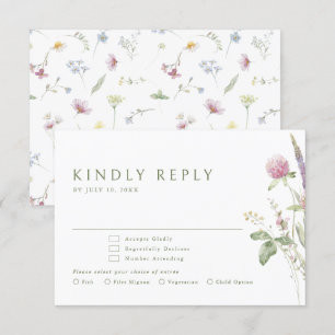 Elegant Soft Pastel Wildflower Botanical Wedding RSVP Card