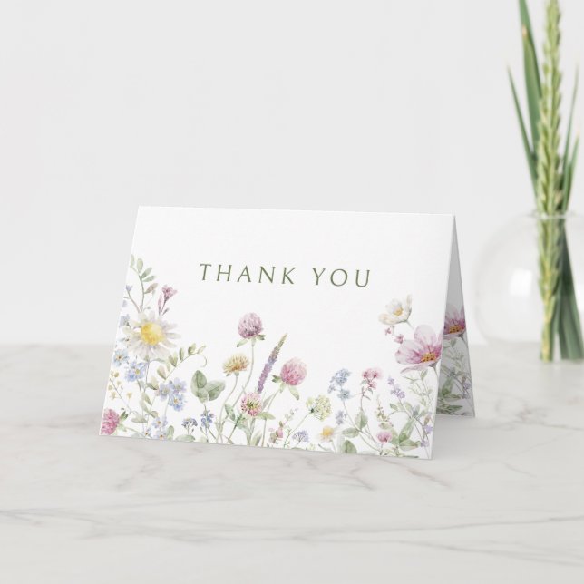 Elegant Soft Pastel Wildflower Botanical Wedding Thank You Card (Front)