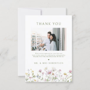Elegant Soft Pastel Wildflower Botanical Wedding Thank You Card
