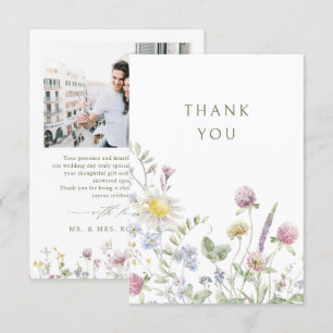 Elegant Soft Pastel Wildflower Botanical Wedding Thank You Card