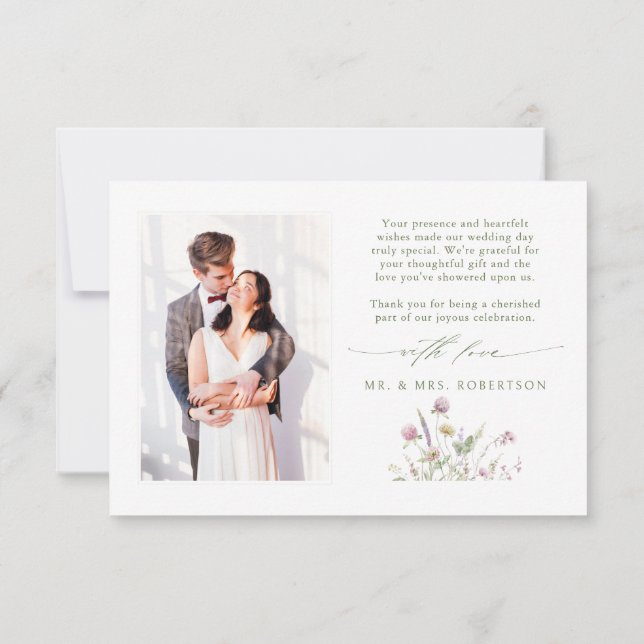 Elegant Soft Pastel Wildflower Botanical Wedding Thank You Card (Back)