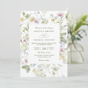 Elegant Soft Pastel Wildflower QR Code Wedding Invitation