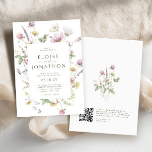 Elegant Soft Pastel Wildflower QR code Wedding Invitation