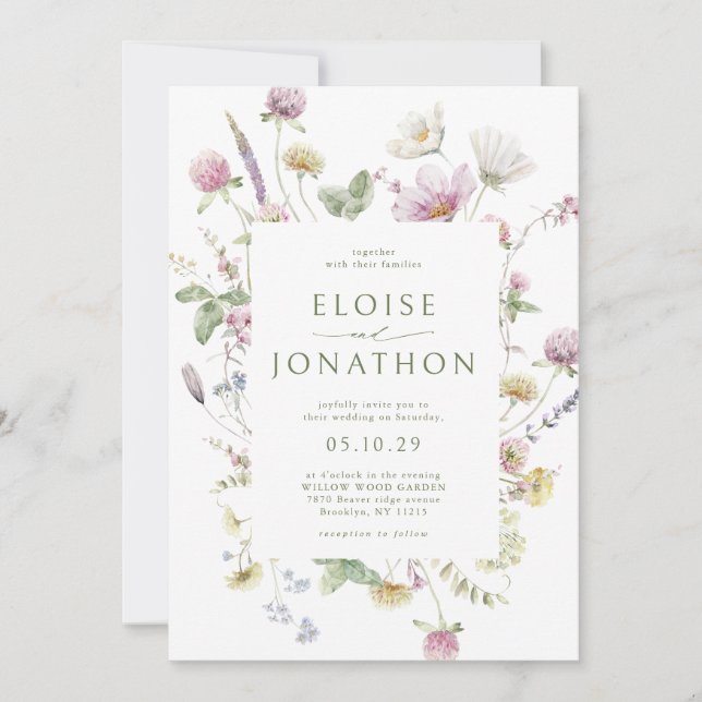 Elegant Soft Pastel Wildflower QR code Wedding Invitation (Front)