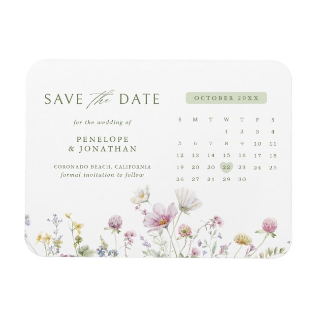 Elegant Soft Pastel Wildflower Save the date Magnet (Horizontal)