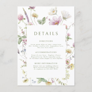 Elegant Soft Pastel Wildflower  Wedding Details Enclosure Card