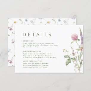 Elegant Soft Pastel Wildflower Wedding Details Enclosure Card