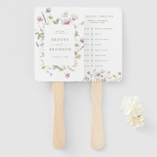 Elegant Soft Pastel Wildflower wedding Timeline Hand Fan