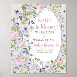 Elegant soft pastel wildflowers pink blue Welcome Poster