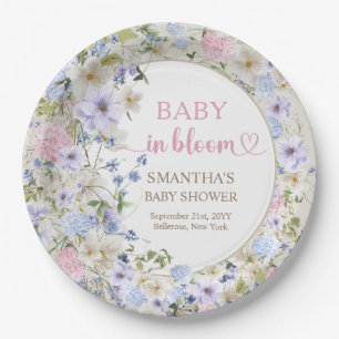 Elegant soft pastel wildflowers pink light blue  paper plate